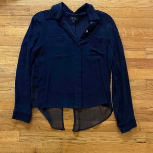 AOUI long sleeve button down with sheer bottom in back